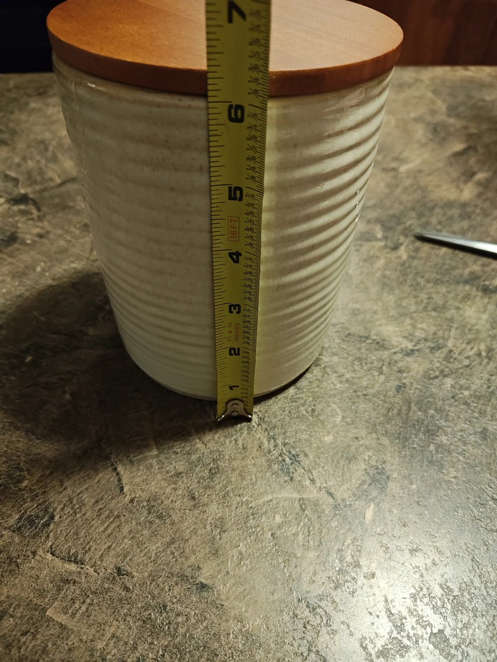 Ceramic Kitchen Storage Canister with Wood-Look Lid - White